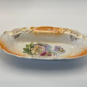 Floral Porcelain Dish with Gold Accents